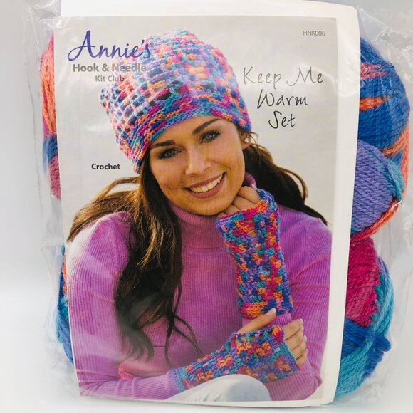 Annie’s Hook & Needle Keep Me Warm Knit Crochet Hat & Fingerless Gloves Kit New - Picture 1 of 7